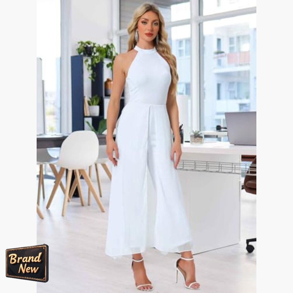 Small Halter Neck Jumpsuit Sleeveless Wide Leg Formal Summer Wedding - Picture 4 of 7